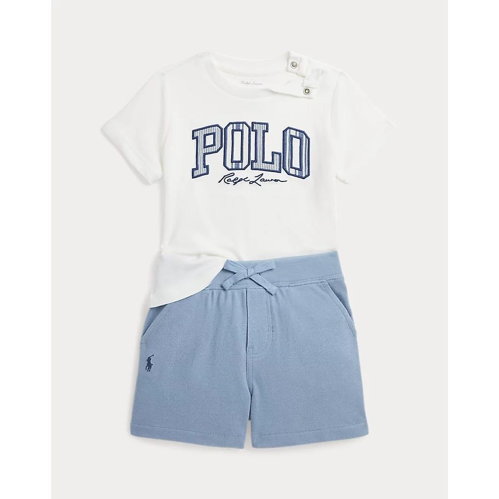 POLO RALPH LAUREN LOGO COTTON JERSEY TEE & MESH SHORT SET