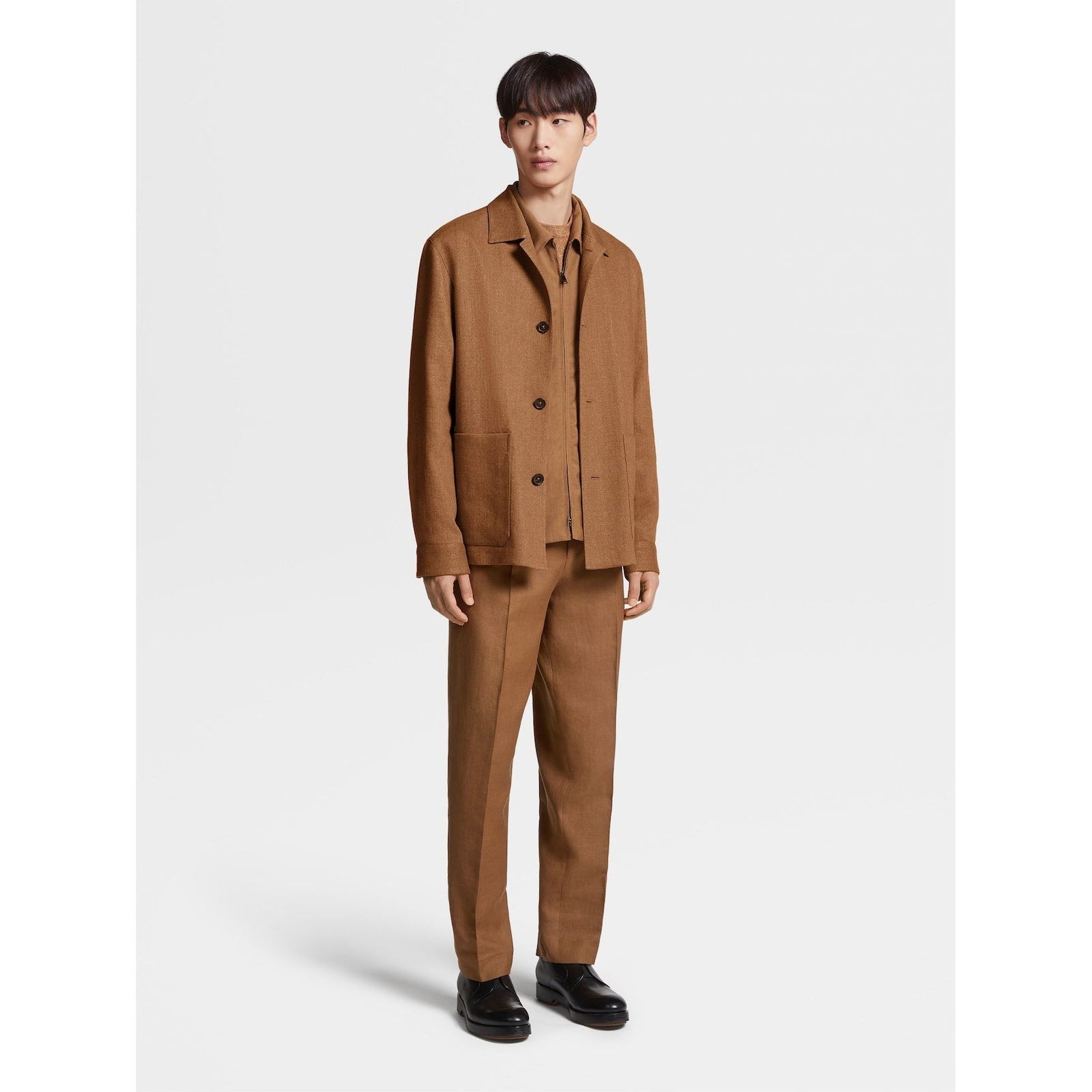 ZEGNA Vicuna Color Linen and Silk Blend Chore Jacket