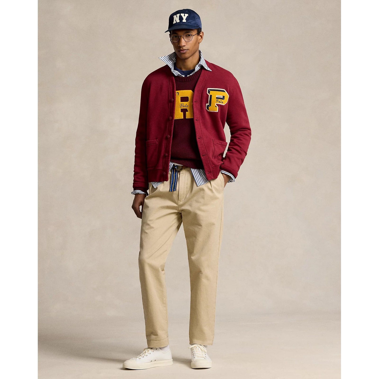 RALPH LAUREN Slub Fleece Letterman Cardigan