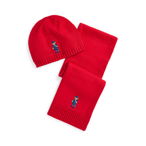 RALPH LAUREN Polo Bear Cotton-Blend Hat & Scarf Set