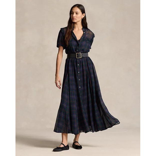 RALPH LAUREN Ruffle-Trim Plaid Dress