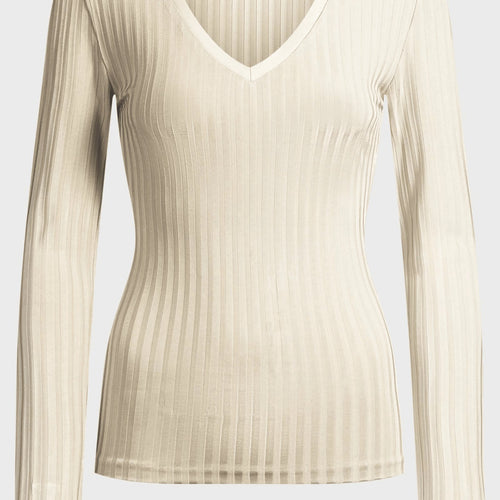 Load image into Gallery viewer, BOSS Long-sleeved V-neck top in lustrous ribbed jersey
