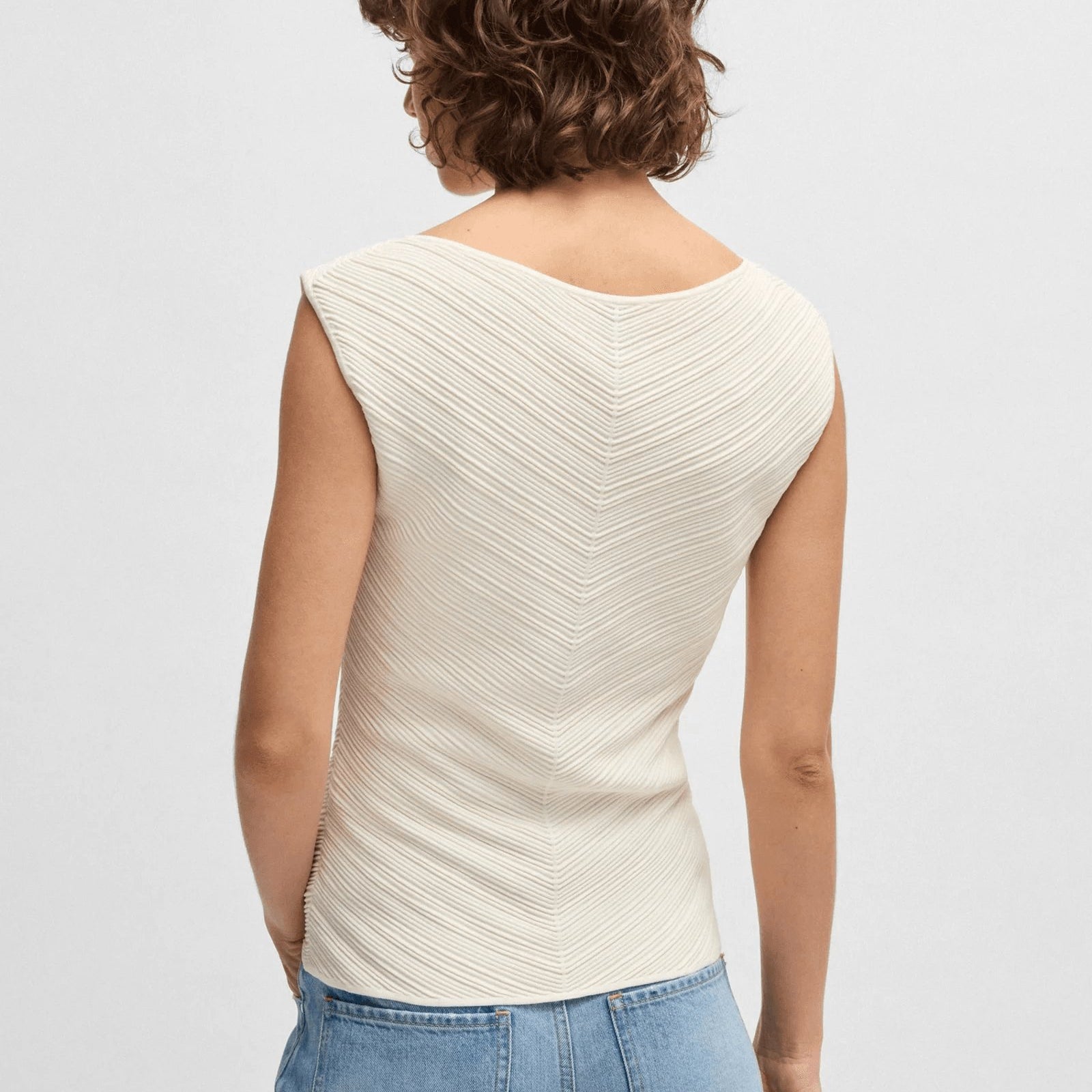 BOSS V-neck top with knitted structure