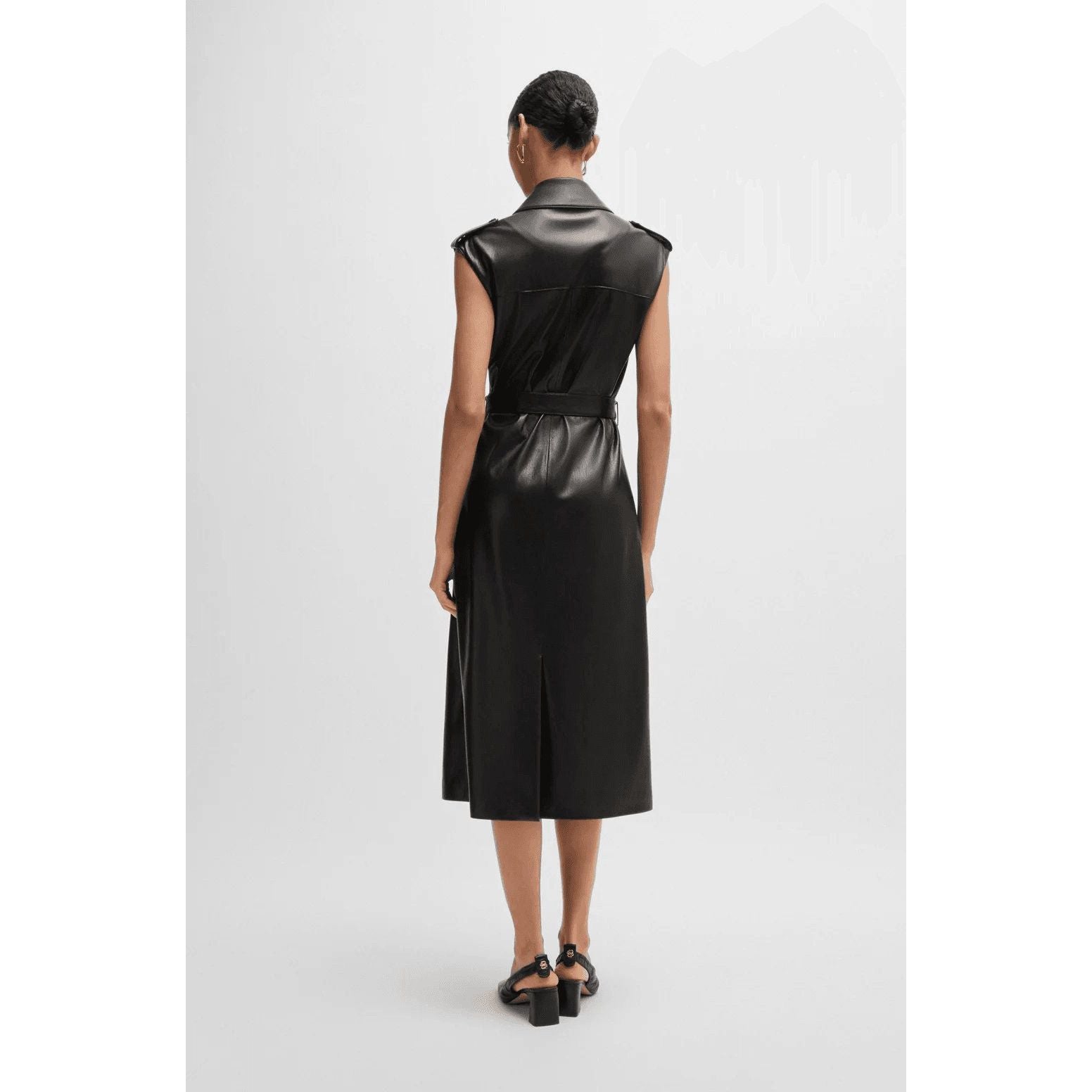 BOSS FAUX-LEATHER DRESS WITH DOUBLE-BREASTED FRONT