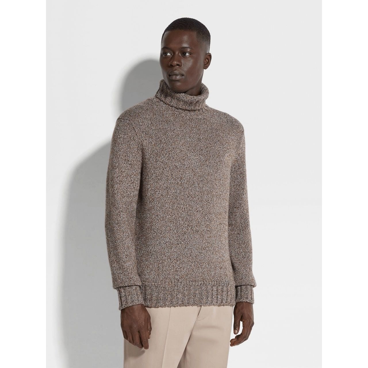 ZEGNA DARK FOLIAGE AND TAUPE OASI CASHMERE TURTLENECK