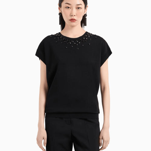 Load image into Gallery viewer, EMPORIO ARMANI Milano-stitch fabric jumper with cabochon gemstones
