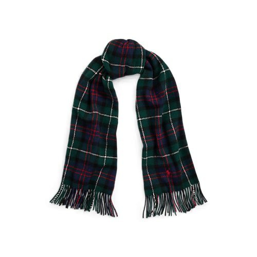 RALPH LAUREN Plaid Fringe-Trim Wool Scarf