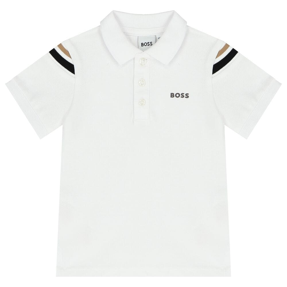 BOSS KIDS KIDS' COTTON POLO SHIRT WITH SIGNATURE STRIPES AND LOGO - Yooto