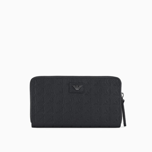 Load image into Gallery viewer, EMPORIO ARMANI Zip-around leather wallet with all-over embossed eagle
