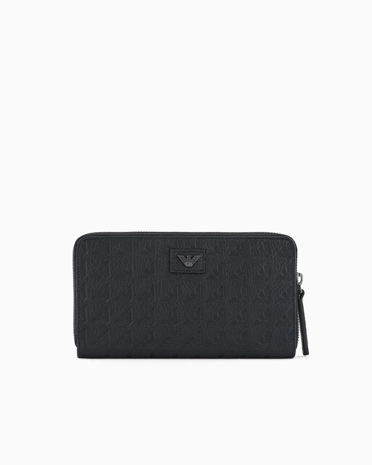 EMPORIO ARMANI Zip-around leather wallet with all-over embossed eagle