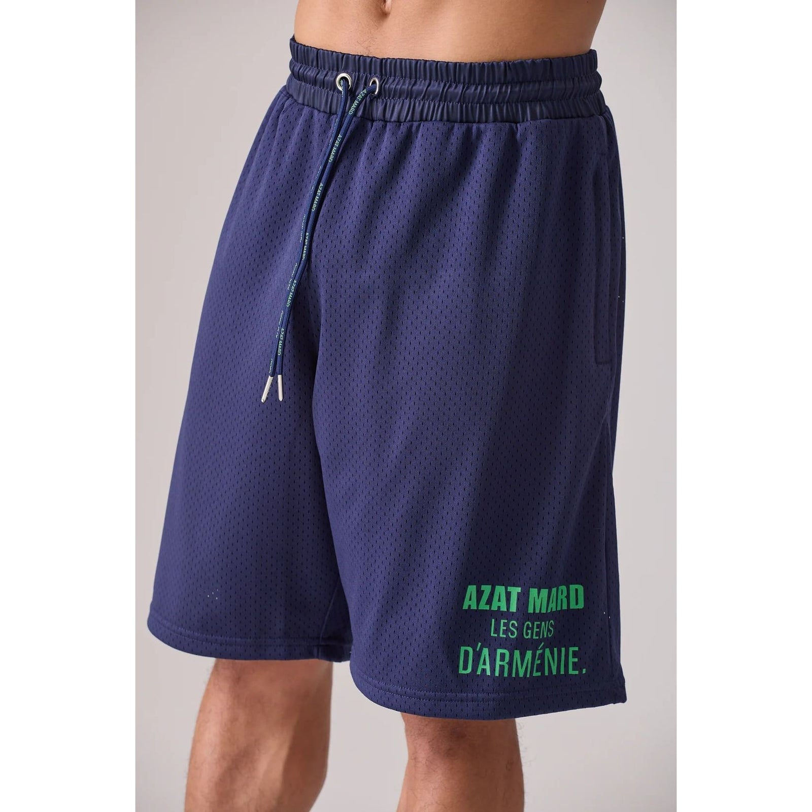 AZAT MARD LES GENS NAVY/GREEN MESH SHORTS - Yooto