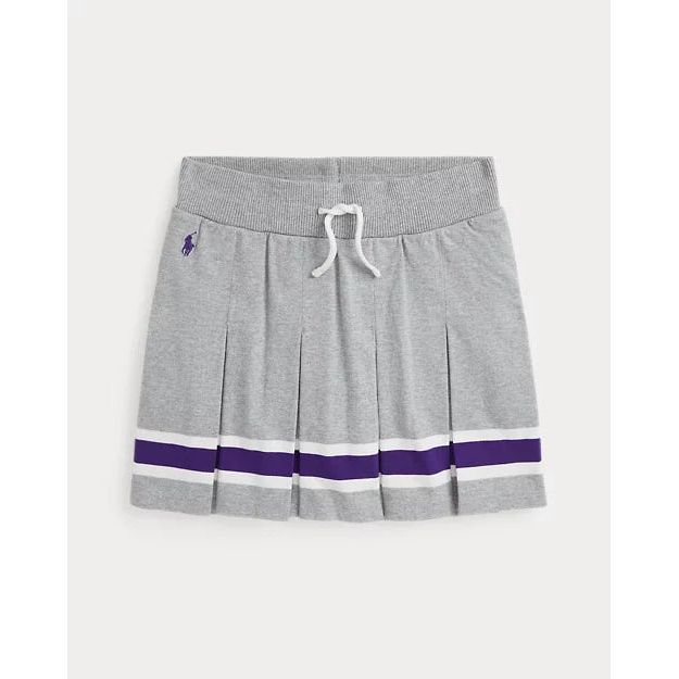 RALPH LAUREN Striped Pleated Cotton Jersey Skort