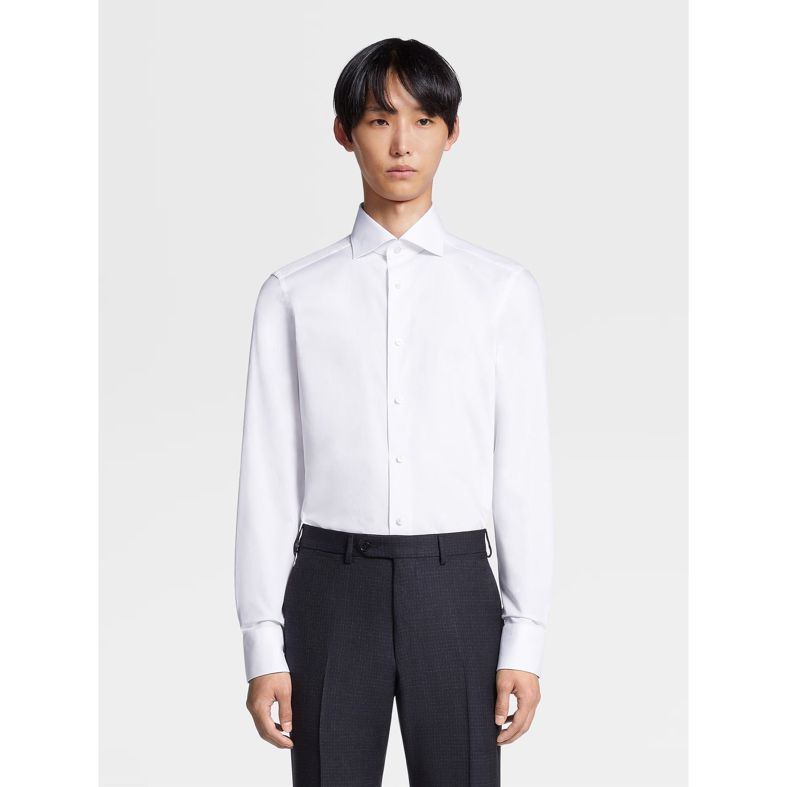 ZEGNA WHITE TROFEO™ 600 COTTON AND SILK LONG-SLEEVE TAILORING SHIRT