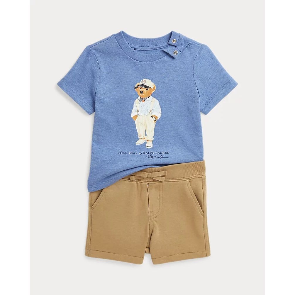 POLO RALPH LAUREN POLO BEAR JERSEY TEE & TERRY SHORT SET