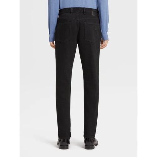 ZEGNA BLACK RINSE-WASHED COTTON ROCCIA JEANS