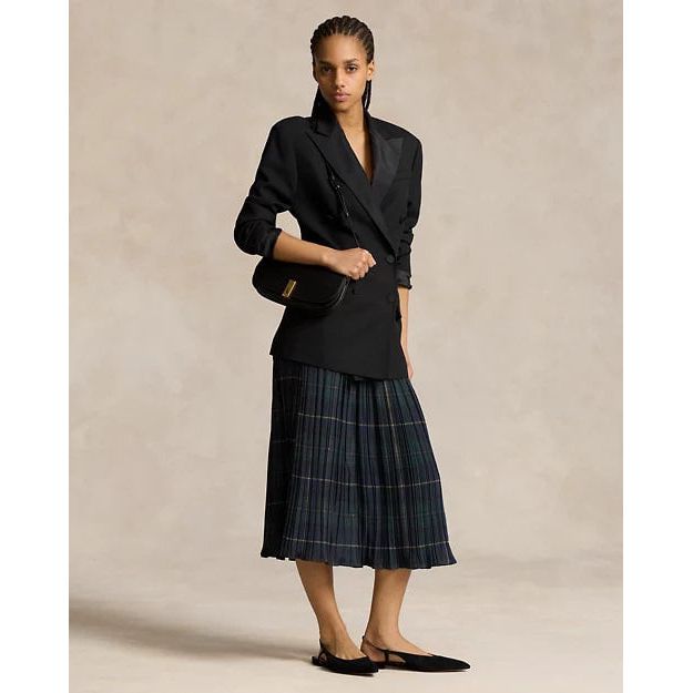 RALPH LAUREN Plaid Pleated Midi Skirt