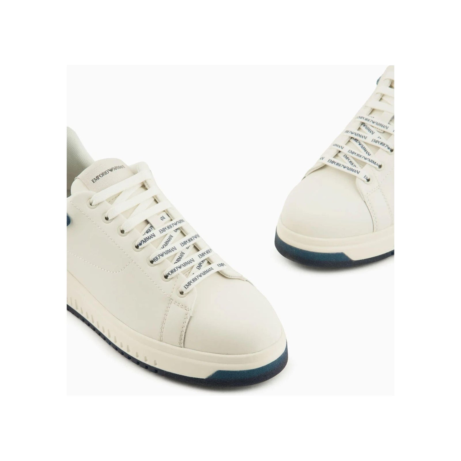 EMPORIO ARMANI LEATHER SNEAKERS WITH SEMI-TRANSPARENT BACK AND KNURLED SOLE - Yooto