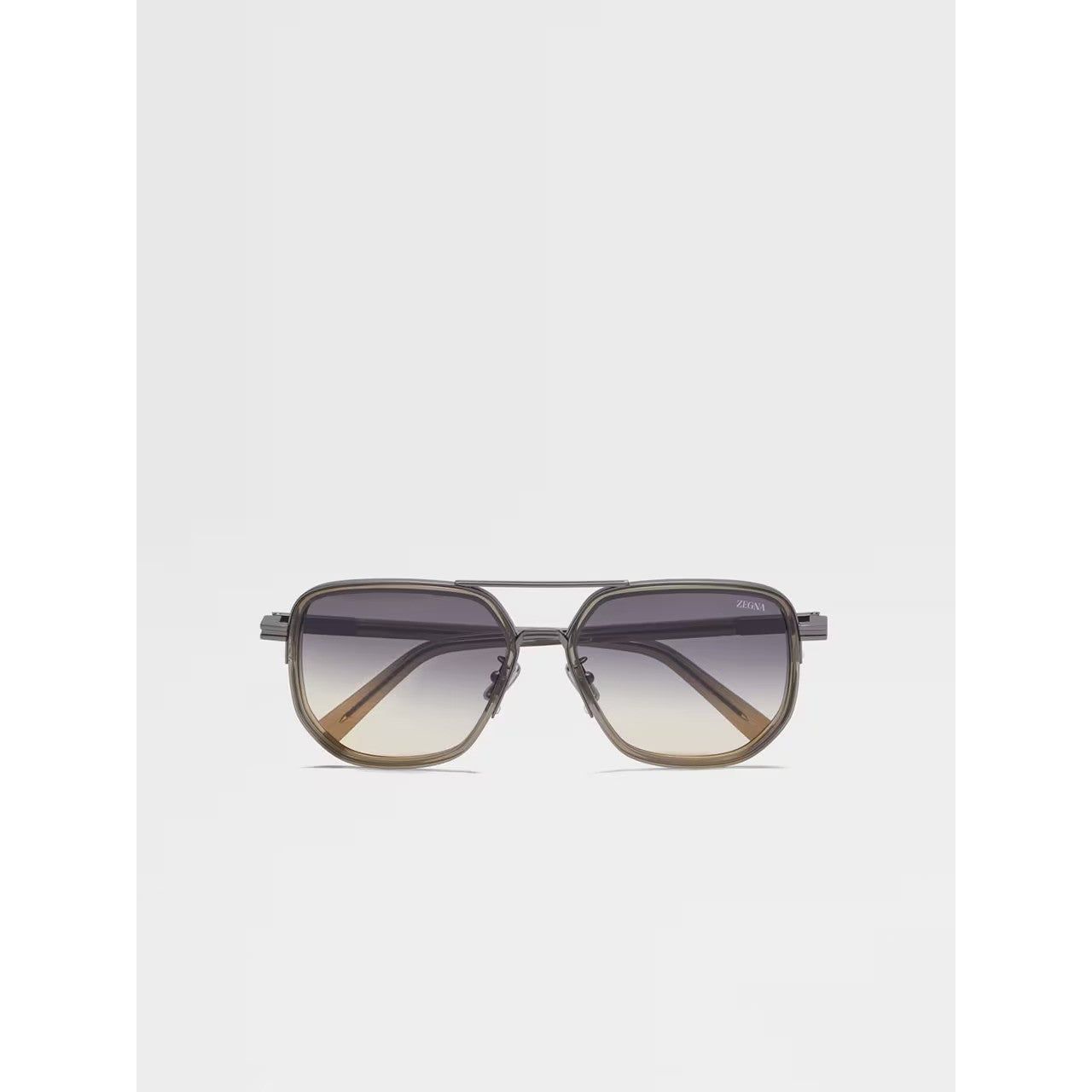 ZEGNA GUNMETAL ACETATE AND METAL SUNGLASSES