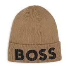 BOSS KIDS' KNITTED-COTTON BEANIE HAT WITH RUBBER-EFFECT LOGO