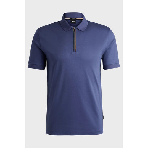 Load image into Gallery viewer, BOSS MERCERISED-COTTON SLIM-FIT POLO SHIRT WITH ZIP PLACKET
