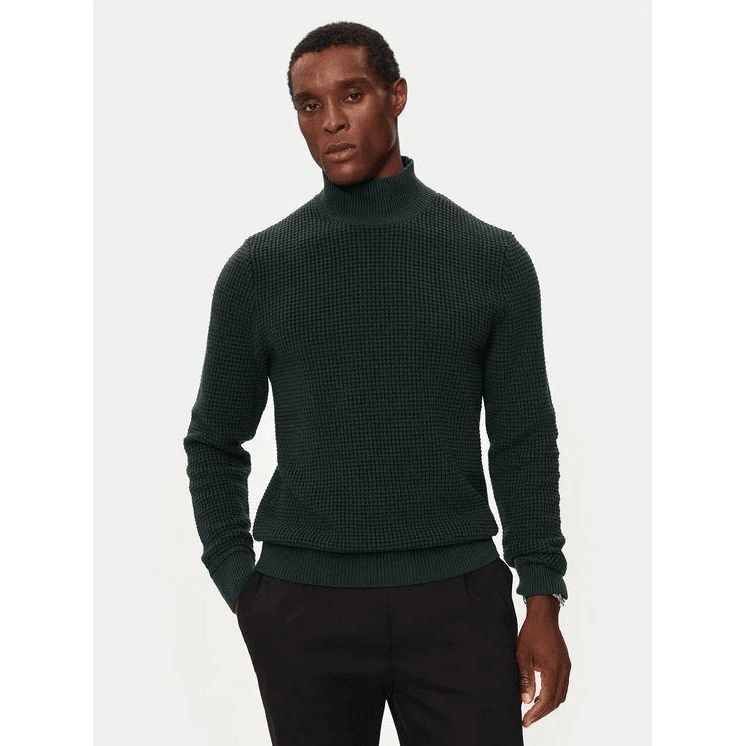 BOSS MOCK-NECK SWEATER IN COTTON AND VIRGIN WOOL