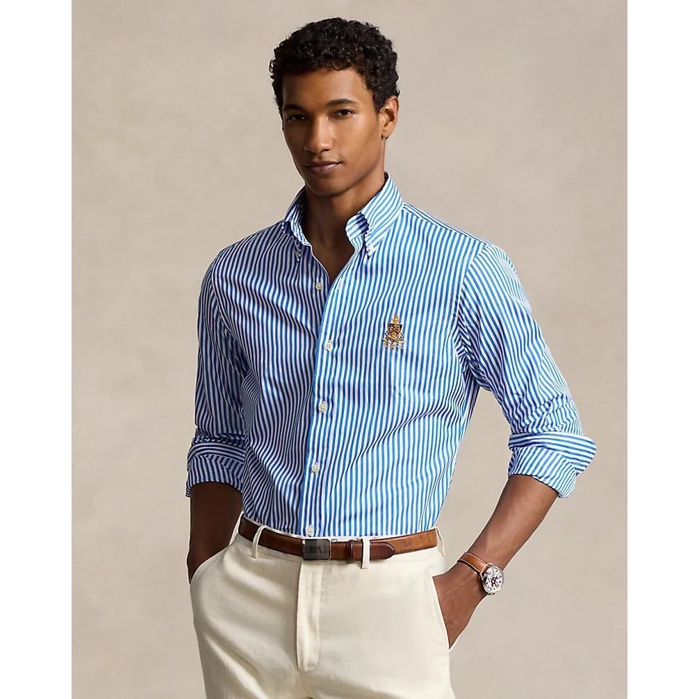 POLO RALPH LAUREN CLASSIC FIT CREST STRIPED POPLIN SHIRT