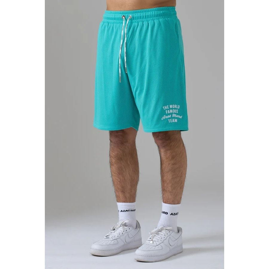 AZAT MARD WORLD FAMOUS AZAT MARD TEAM SEA GREEN MESH SHORTS - Yooto