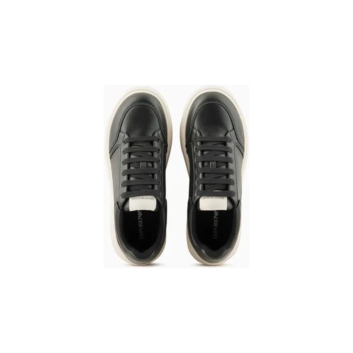 EMPORIO ARMANI HAMMERED-LEATHER SNEAKERS WITH SIDE LOGO - Yooto