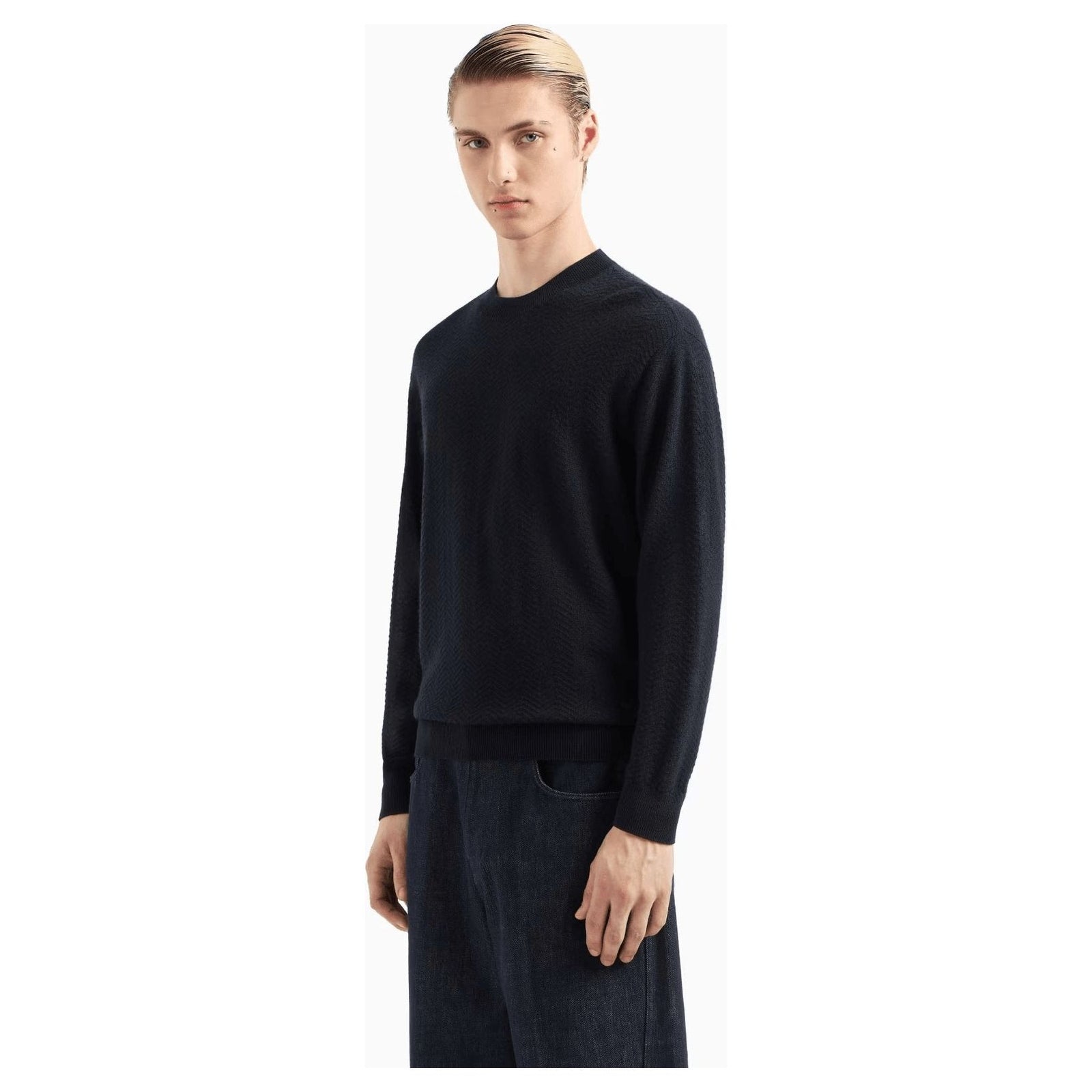 EMPORIO ARMANI Mock-neck jumper in virgin wool with a micro-textured weave