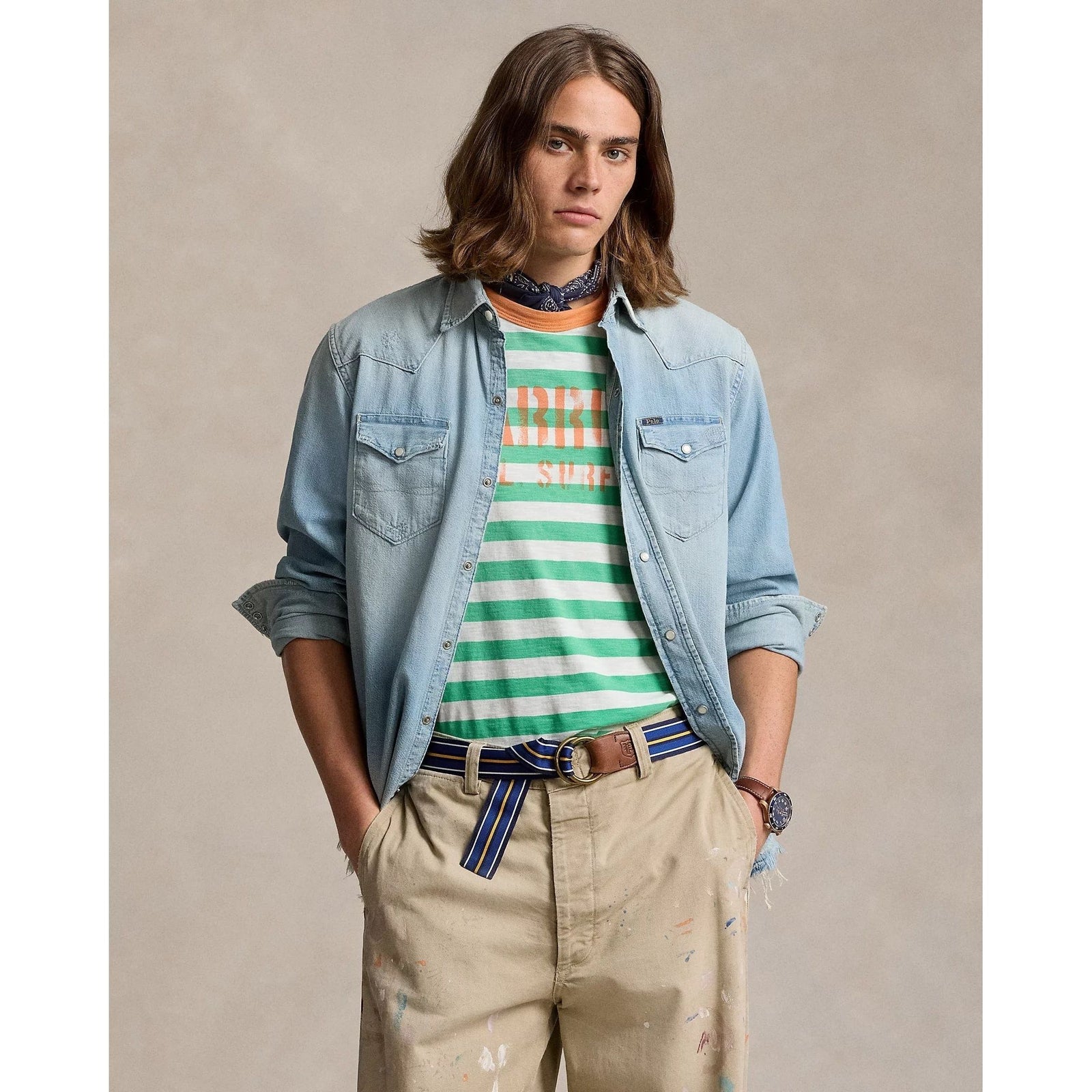 POLO RALPH LAUREN DISTRESSED DENIM WESTERN SHIRT