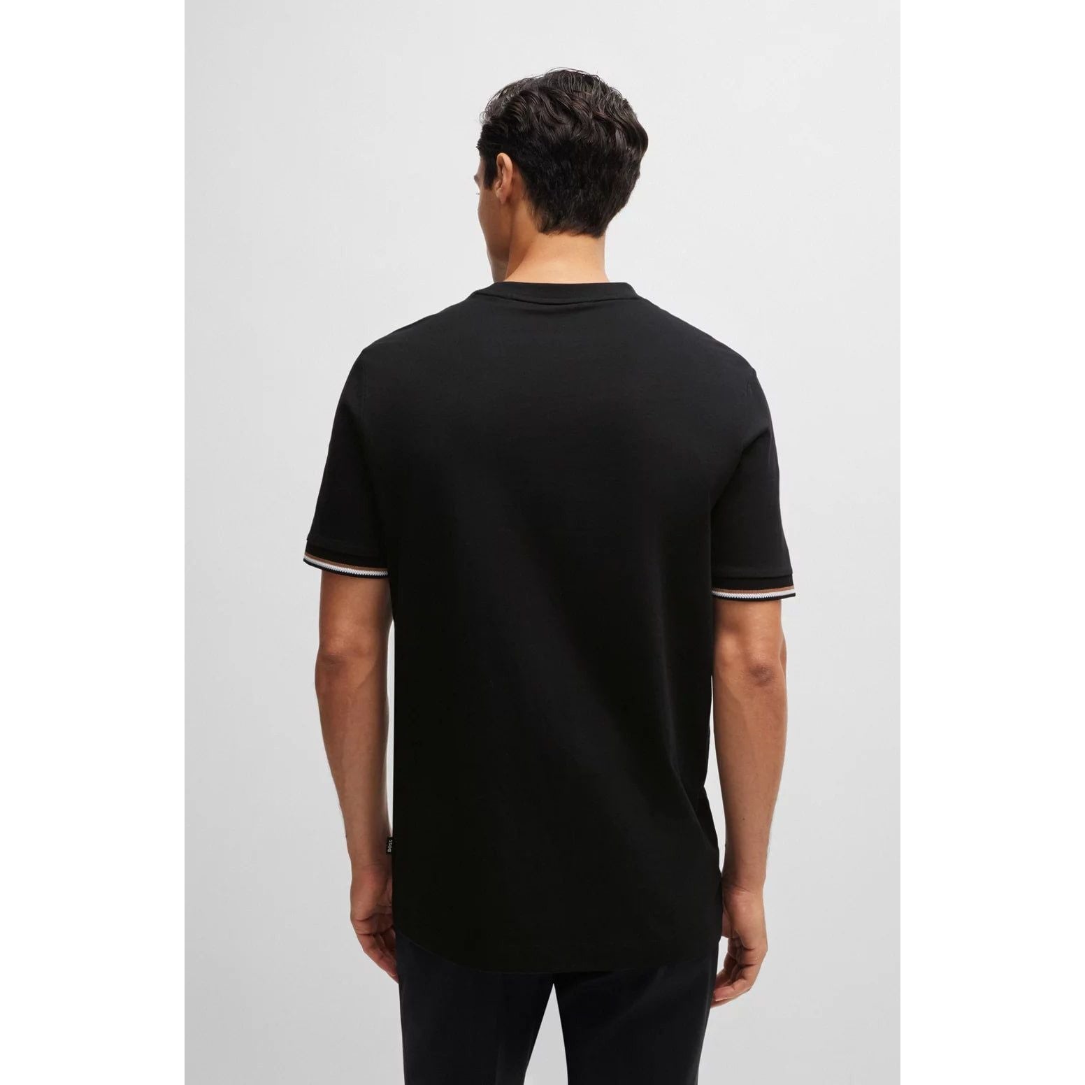 BOSS COTTON-JERSEY T-SHIRT WITH SIGNATURE-STRIPE CUFFS - Yooto