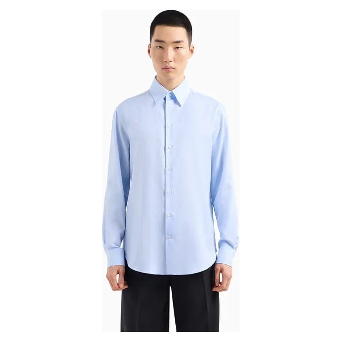 EMPORIO ARMANI HERRINGBONE MOTIF JACQUARD COTTON SHIRT - Yooto