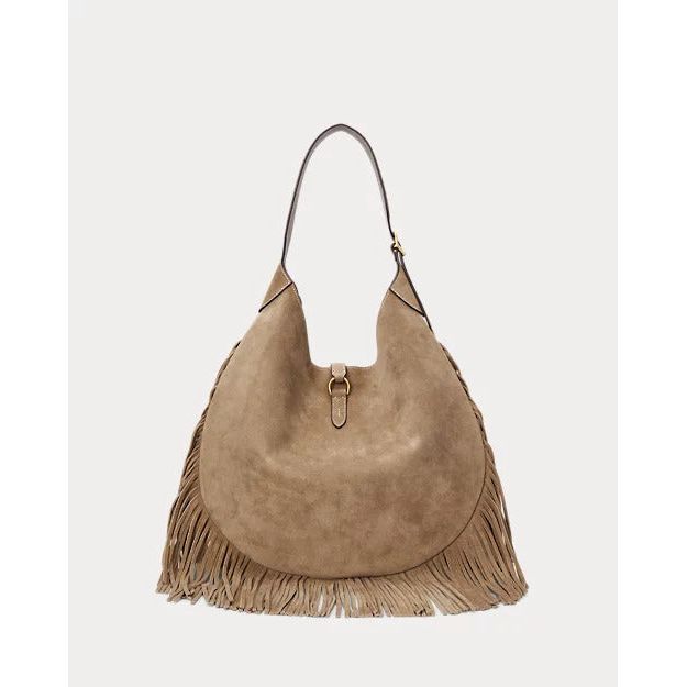 RALPH LAUREN Polo ID Large Fringe Suede Shoulder Bag