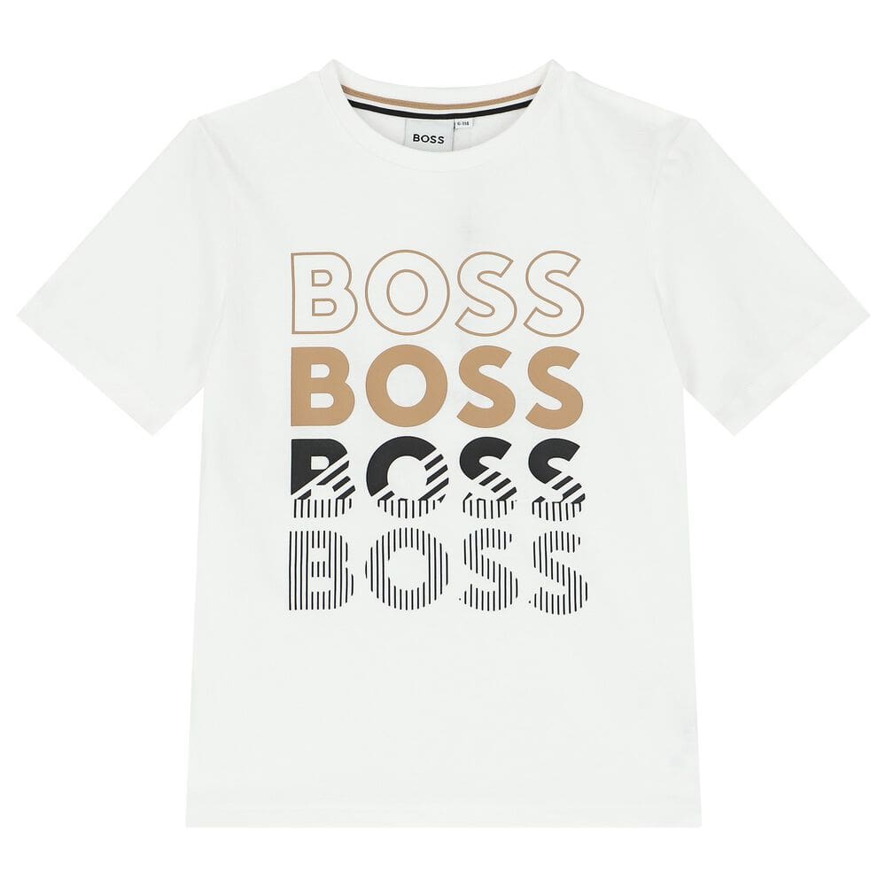 BOSS KIDS KIDS' T-SHIRT IN COTTON JERSEY WITH REPEAT LOGOS - Yooto