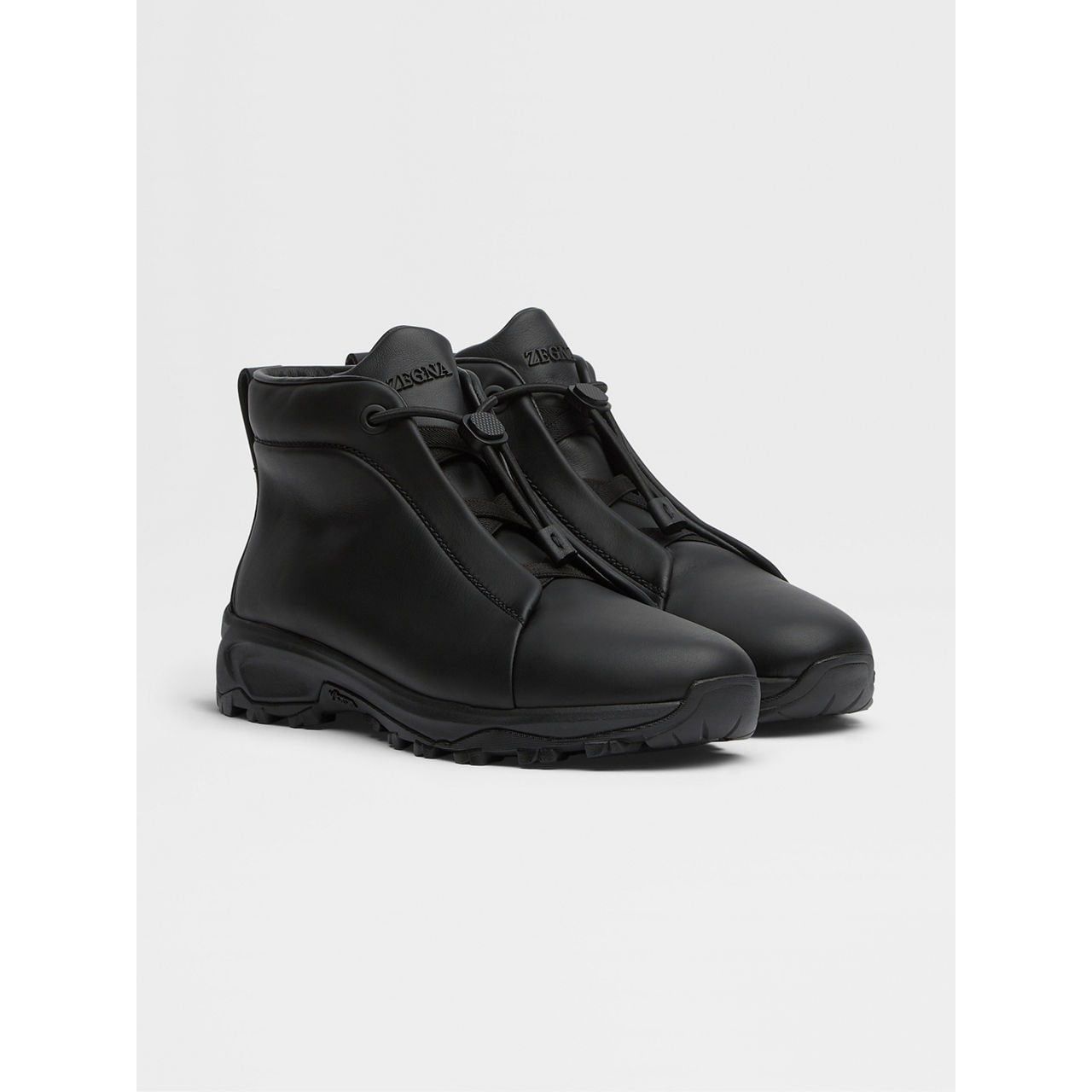 ZEGNA BLACK LEATHER TRIPLE STITCH™ VETTA SNEAKERS