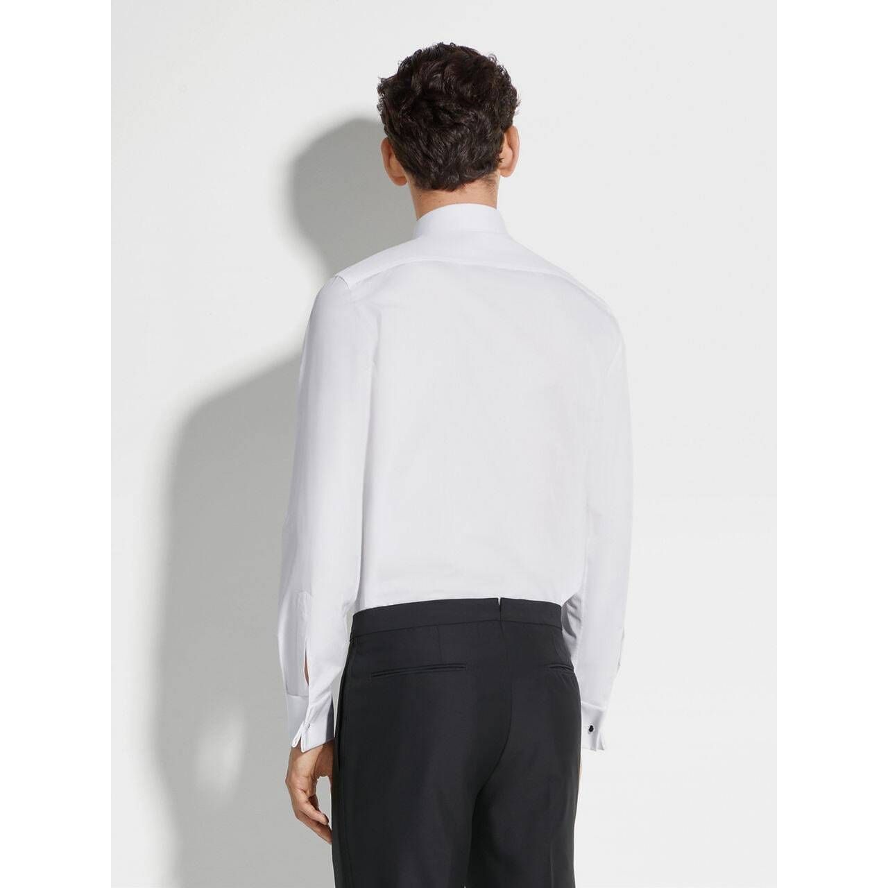 ZEGNA OPTICAL WHITE COTTON TUXEDO SHIRT