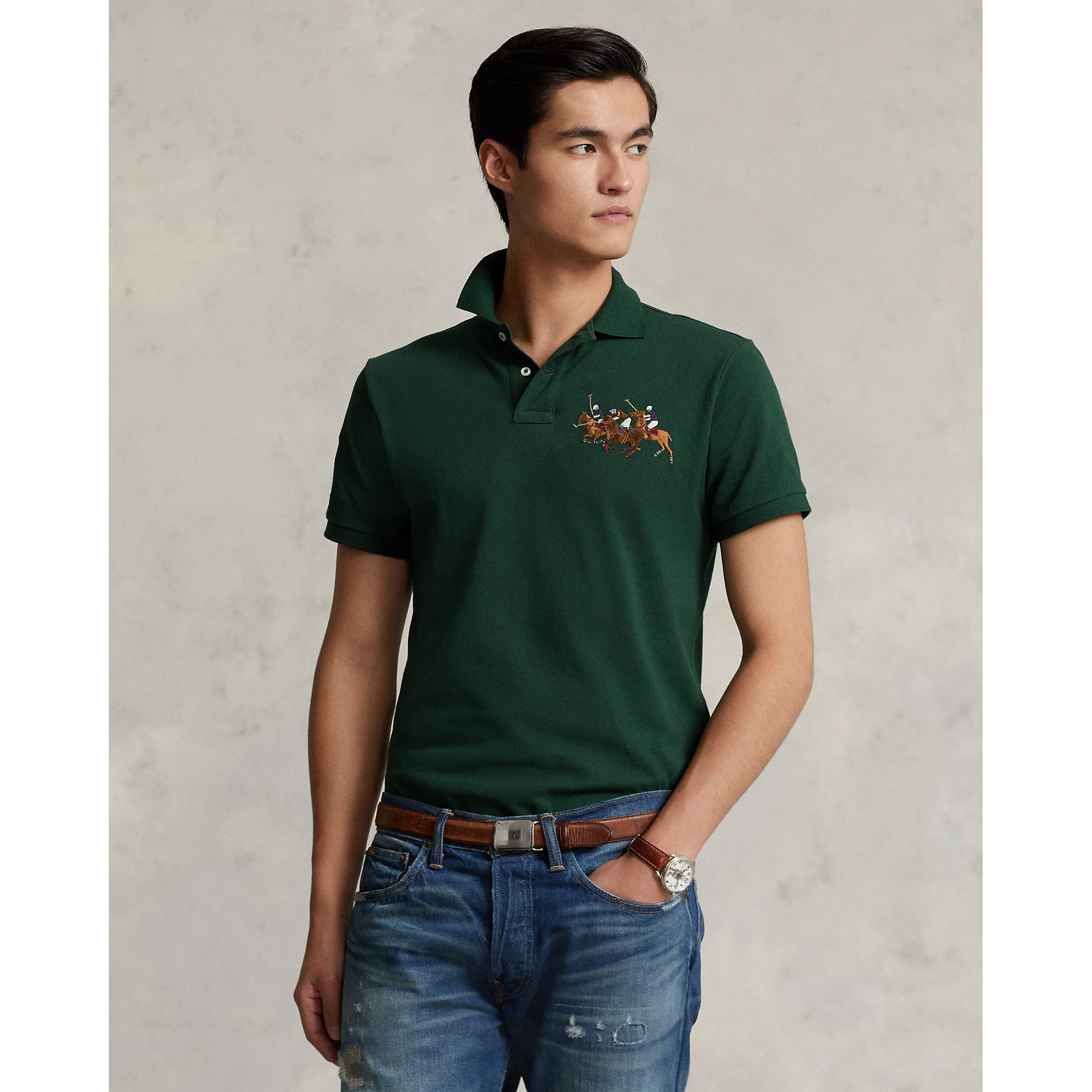 POLO RALPH LAUREN CUSTOM SLIM FIT TRIPLE-PONY POLO SHIRT