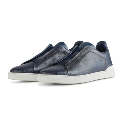 Load image into Gallery viewer, ZEGNA Navy Blue Grained Kangaroo Triple Stitch™ Low Top Sneakers
