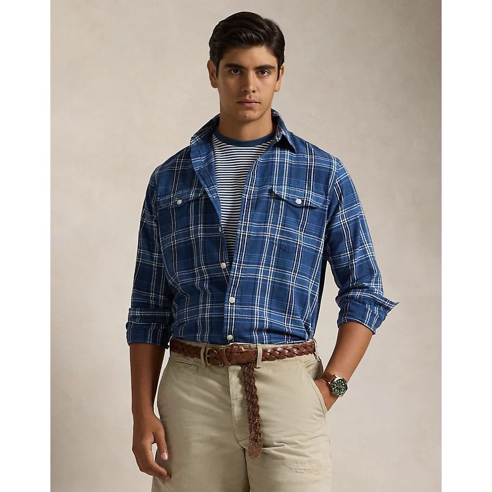 POLO RALPH LAUREN CLASSIC FIT PLAID LINEN-COTTON WORKSHIRT