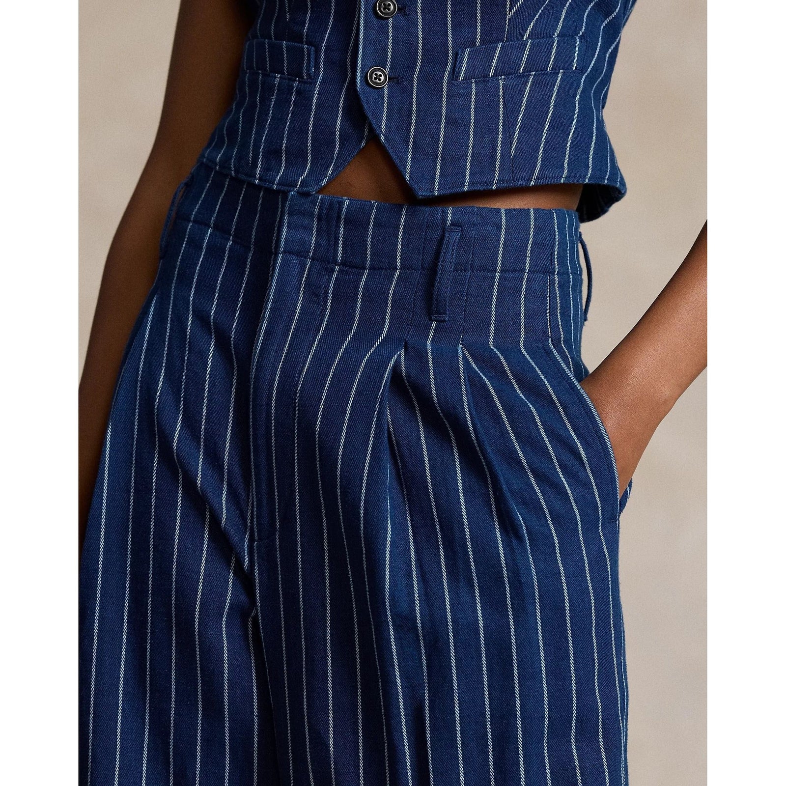 POLO RALPH LAUREN WIDE-LEG PINSTRIPE TWILL TROUSER