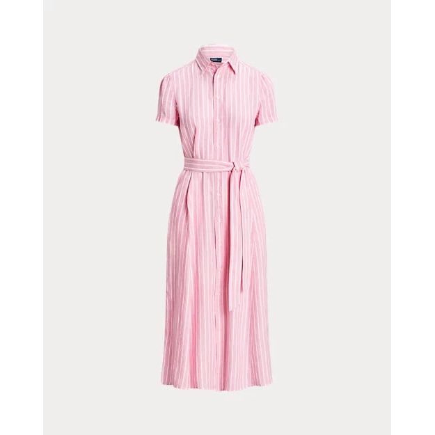 POLO RALPH LAUREN BELTED STRIPED LINEN SHIRTDRESS - Yooto