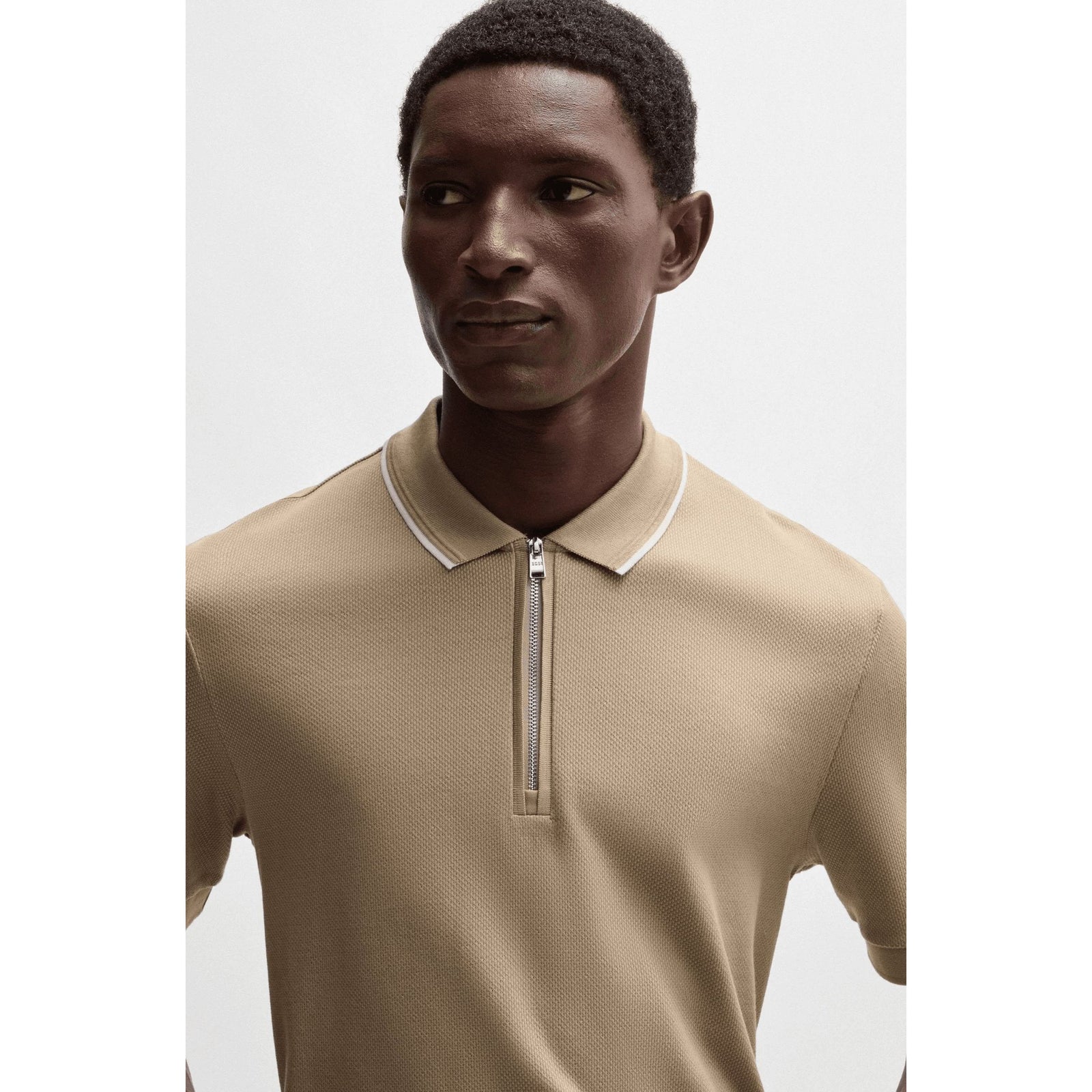 BOSS Structured-cotton polo shirt with zip placket