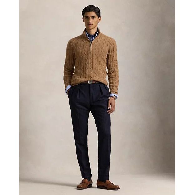 RALPH LAUREN Cable-Knit Cashmere Quarter-Zip Jumper