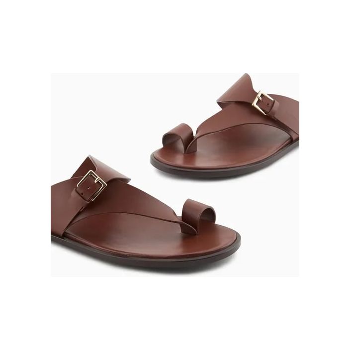 EMPORIO ARMANI LEATHER FLIP-FLOP SANDALS WITH BUCKLE