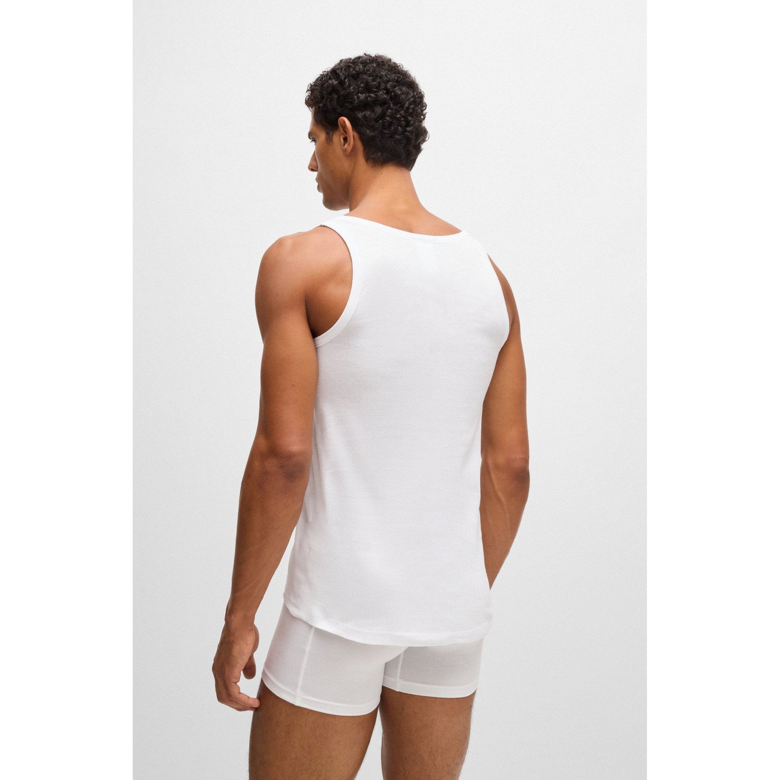 BOSS RIBBED-COTTON UNDERWEAR VEST WITH LOGO PRINT