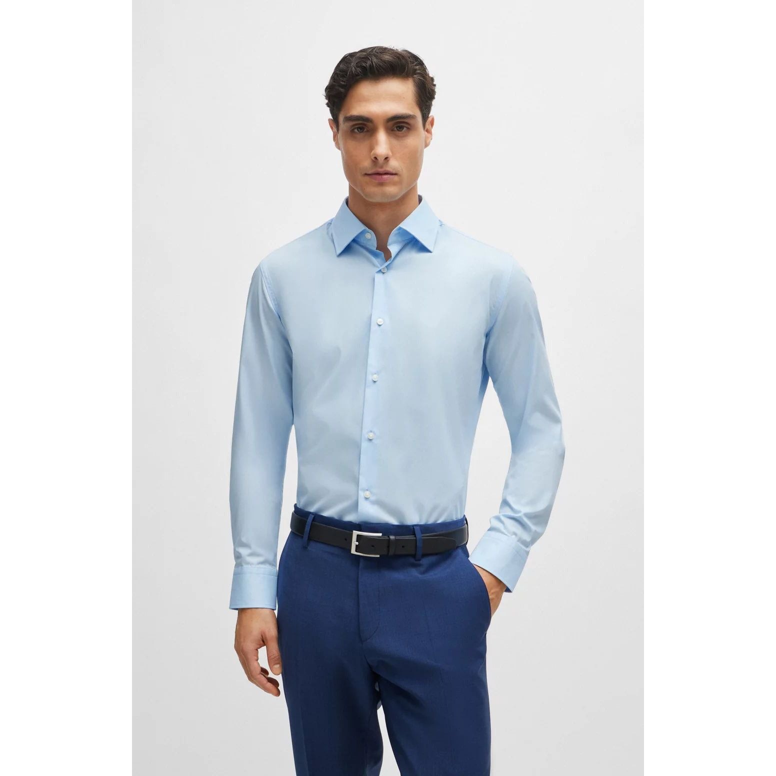 BOSS SLIM-FIT SHIRT IN EASY-IRON STRETCH-COTTON POPLIN