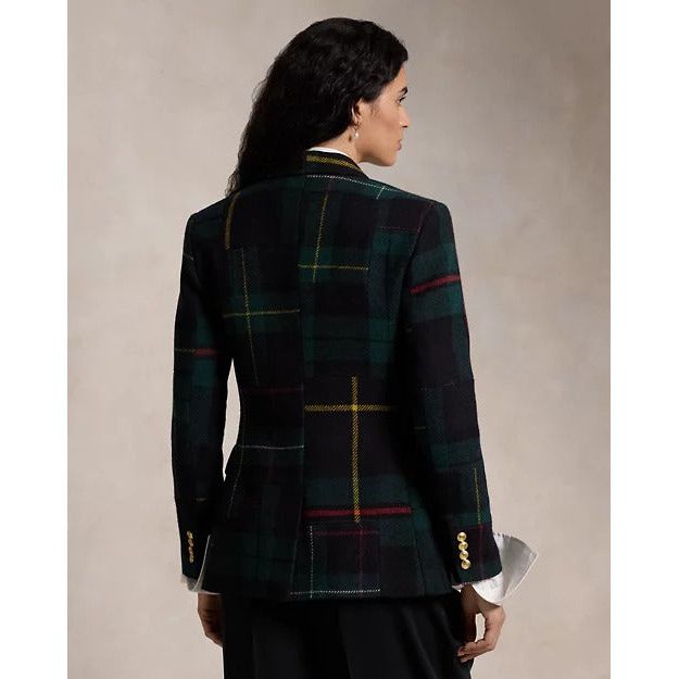 RALPH LAUREN Patchwork Plaid Wool Twill Blazer