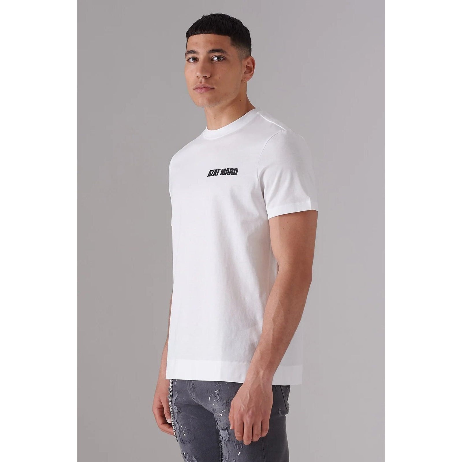 AZAT MARD GRAPHITE MERCERISED T-SHIRT WITH WHITE ORGANIC LEATHER LOGO