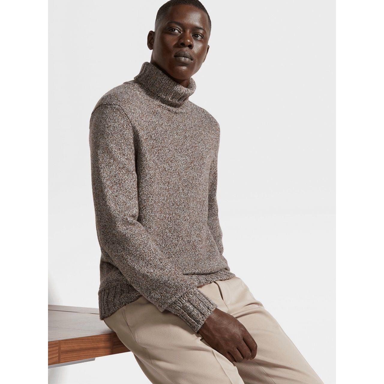 ZEGNA DARK FOLIAGE AND TAUPE OASI CASHMERE TURTLENECK