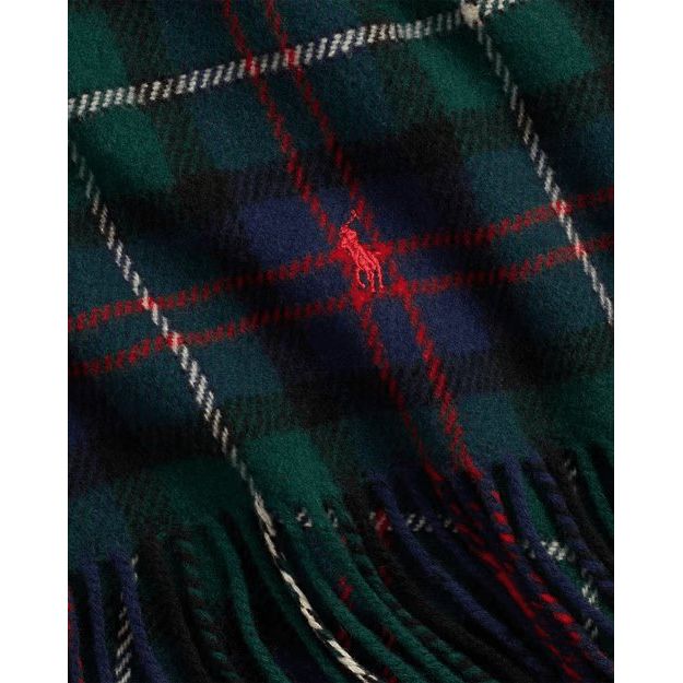 RALPH LAUREN Plaid Fringe-Trim Wool Scarf